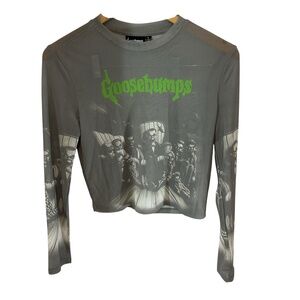 Goosebumps Women’s Sheer Crop Top Long Sleeve Shirt Size Large